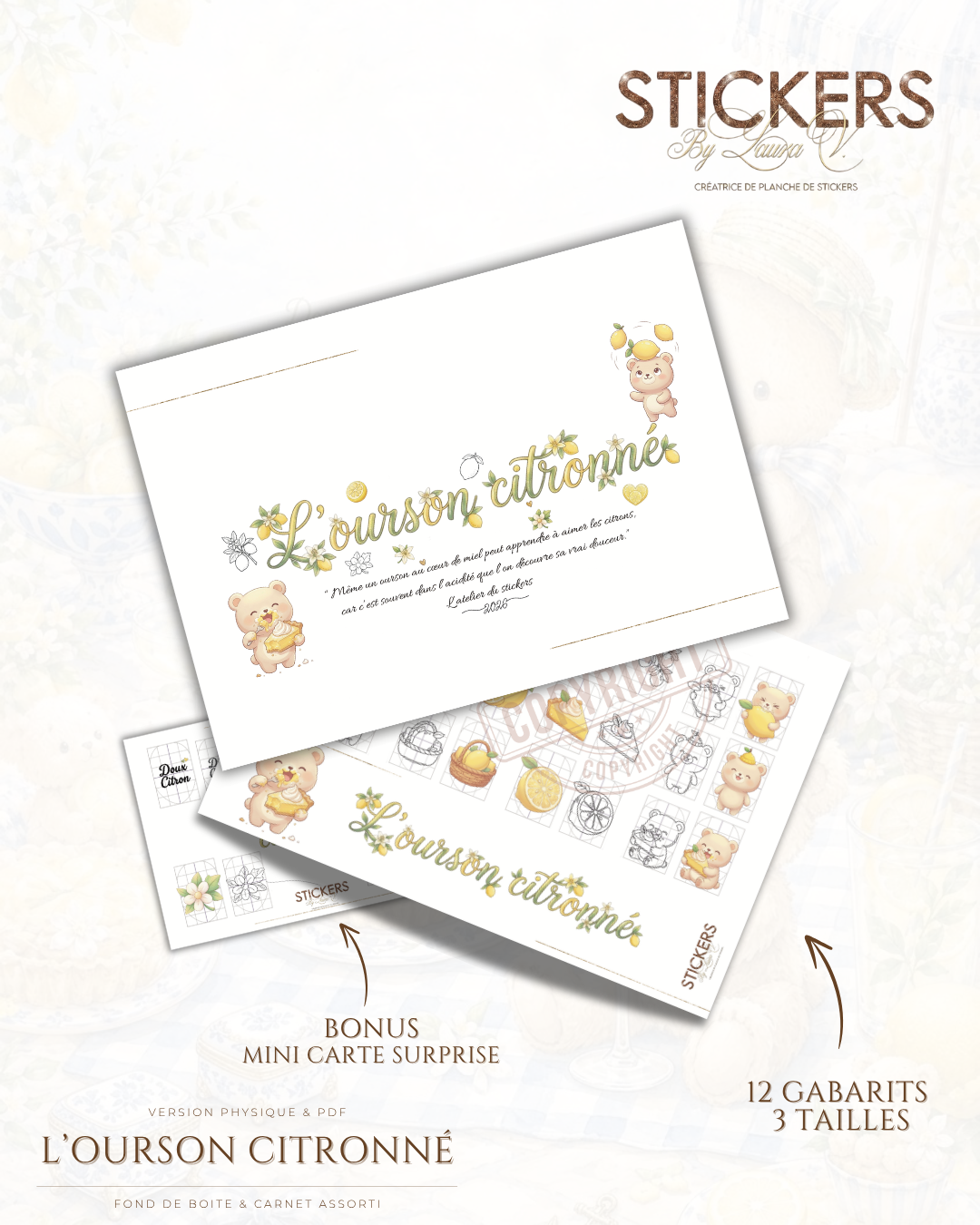 Planche Stickers - L’ourson citronné